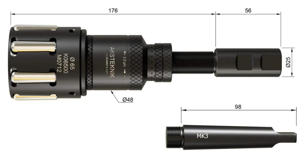 Dimension drawing — internal burnishing tool Ø 50–85 mm