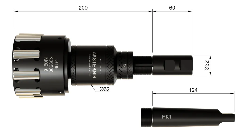 Dimension drawing — internal burnishing tool Ø 86–160 mm