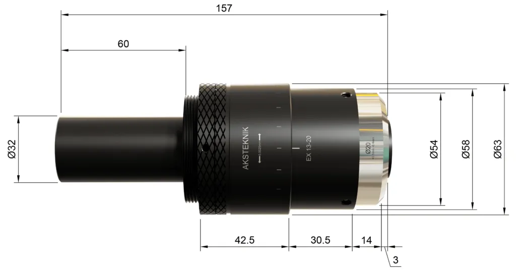 Dimension drawing — external burnishing tool Ø 12.5–20 mm