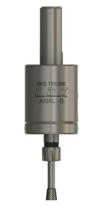 FDT AXIAL (B) pull-type axial deburring tool — 3D render with inverted cone carbide cutter