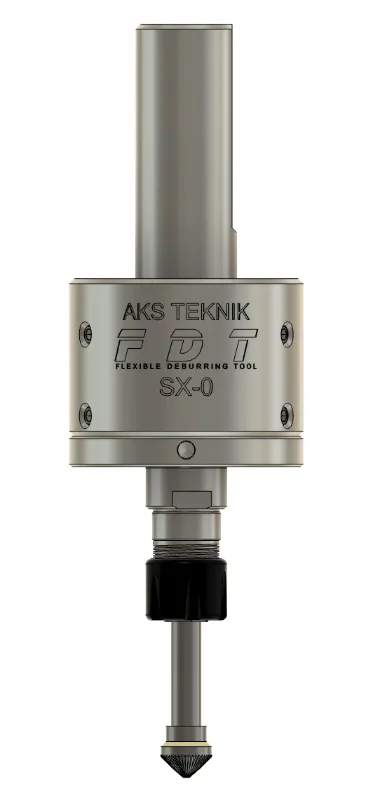 FDT SX0 flexible deburring tool — spindle-driven lateral deflection