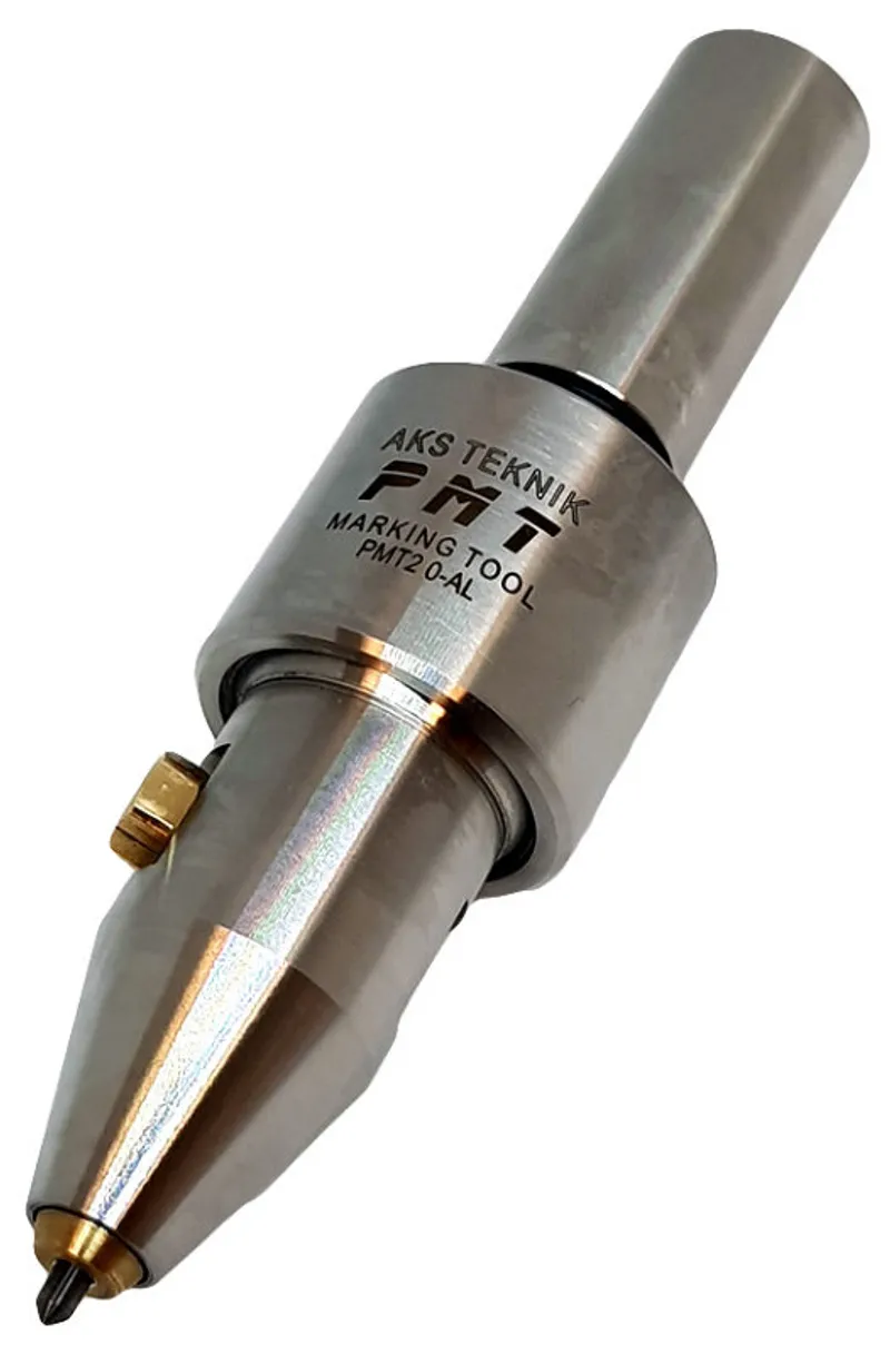 PMT20AL pneumatic dot peen marking tool — perspective view from above showing full tool assembly